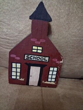 Handcrafted Red Wooden Schoolhouse Wall Decor - Unbranded